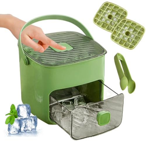 Macchina per cubetti di ghiaccio con coperchio a pressione, scatola portaoggetti, 48 griglie riutilizzabili, cassetto, contenitore cocktail, caffè, succhi frutta