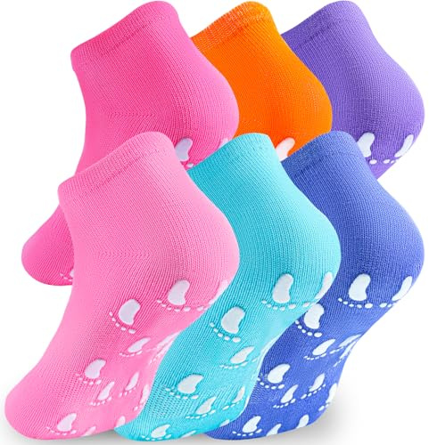 WANZHIHUI Grip Socks for Kids 6 Pairs Non Slip Grippy Socks for Boys Girls Ages 5-12, Cotton Yoga Trampoline Gymnastics