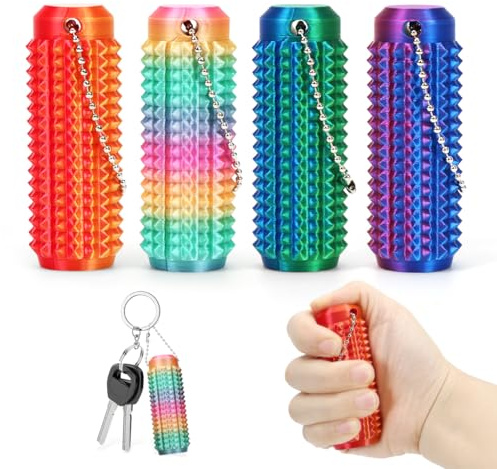 4 Pezzi Fidegt Toys Antistress, Spiky Grippie Stim Portachiavi, Giocattolo Sensoriali in Silicone per Bambini Adulti, Giocattoli di Ausilio per Autismo per Alleviare Stress e L'ansia