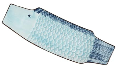 UKCOCO Assiette Sushi Porcelaine Poisson Céramique Bleue Rayée Plateau Sashimi Créatif Et Décoratif pour Service Fruits De Mer Facile à Nettoyer Et Usage Domestique