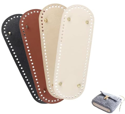 OUDQFCJ 4 piezas Base inferior para crochet, Base ovalada de cuero PU, Almohadilla inferior de bolso con agujeros, Accesorios para hacer bolsos y monederos (30x10 cm)