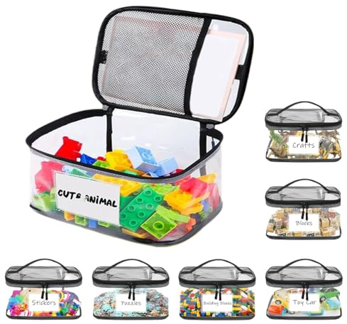 Borsa di stoccaggio con cerniera trasparente - 6 sacchetti giocattoli riutilizzabili per giochi da tavolo | Camera da, asilo, aula, casa, auto, organizzatore di viaggi, soluzione di stoccag