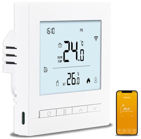 CHSGD Thermostat Connecté WiFi Thermostat d'Ambiance Intelligent Programmable Chauffage au Sol Électrique Thermostats Radiateur Electrique sans Fil Tuya,avec Clavier pour Alexa,Google Home,16A Blanc