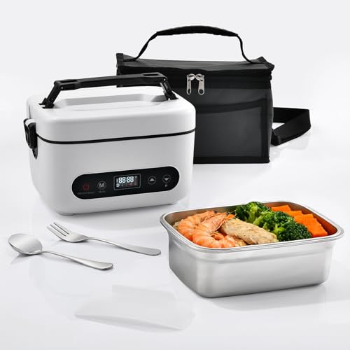 VYRNEXA scaldavivande elettrico portatile, con scatola termica elettrica da 12000 mAh, con batteria per prenotazione e regolazione temperatura, scatola riscaldante per ufficio, auto, cucina (Bianco)