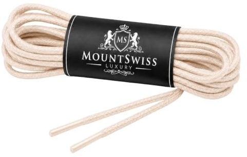 Mount Swiss Lyxiga vattentäta och rivbeständiga runda skosnören Ø 2–3 mm i fin vaxad bomull för att passa med snygg läderkostym och skor I - längder 45–120 cm
