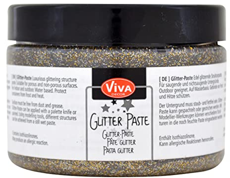 Viva Decor Glitter-Paste (Champagner, 150ml) Glitzerfarben zum Basteln/Bemalen/Schablonieren - glitzernde Effektpaste - Farbe für Glas, Porzellan, Holz, Ton uvm. - Made in Germany