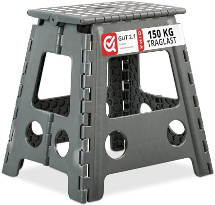 Relaxdays Klapphocker faltbar, Camping Hocker, großer Badhocker, bis 150 kg, Kunststoff, HBT: 39 x 39 x 32 cm, hellgrau