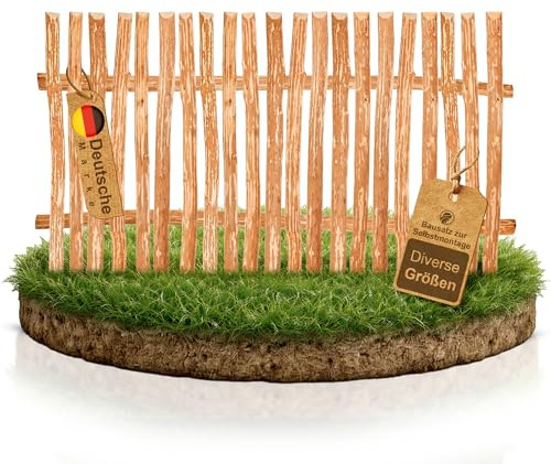 Valla de estacas de madera de avellana BooGardi • 50 x 100 cm • Distancia entre estacas 7-9 cm • Kit para valla de estacas con travesaños, listones y tornillos
