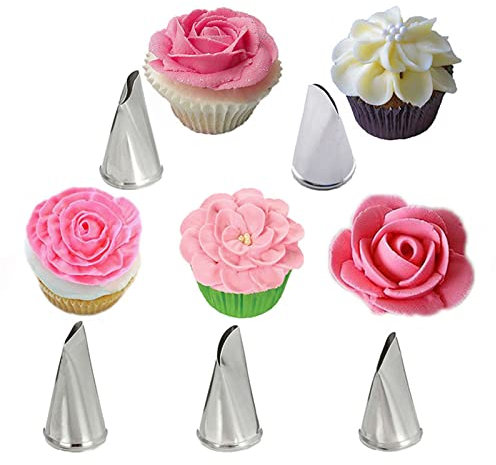 JasCherry 5 Pezzi Petalo Bocchette Decorative per Pasticceria Rosa Beccucci in Acciaio per Cupcake - Bocchette Ugelli Fiori Set per Decorazione Torte #A