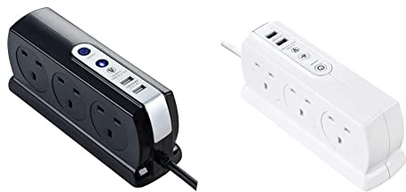 Masterplug SRGDSU62PB-MP Six Socket Switched Inline Power Surge Protected Extension Lead with Two USB Charging Ports & SRGDSU62PW-MP Heavy Duty Six Socket Switched Surge Protected Extension Lead
