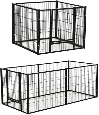 PawHut Recinto per Animali con 6 pannelli per Esterni e Interni, Lunghezza regolabile 82.5-150x79x61cm, Metallo