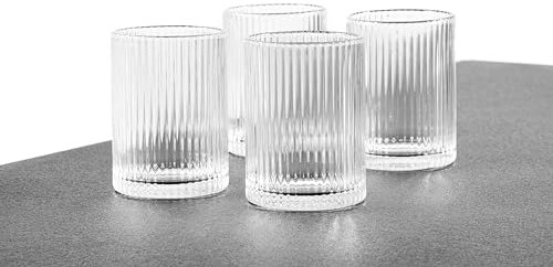 Hanseküche Verres set de 4 verres cannelés - Verres à long drink hauts, lavables au lave-vaisselle - Verres à boire, verres à cocktail, verres, verre, eau, jus, café glacé