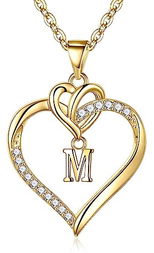 TINGN Collier avec Lettre de Cœur pour Femme, Collier Initial Plaqué Or 14 Carats avec Lettre M Collier Personnalisé pour Femme Cadeaux D'anniversaire et de Noël pour Femmes Filles Bijoux Femme Fille