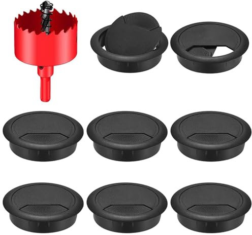 Pasacables Escritorio,8 PCS Ojal de Cable de Escritorio Cubiertas con Sierra Perforadoras 60mm Ojal de Escritorio Cubiertas Redondo Plástico Pasacables Mesa para Escritorios Oficina Hoga