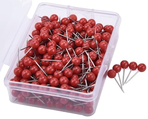 Hrlace 300 st kort spik 5 mm runt huvud stift färghuvud tryckstift plasthuvud stiftnålar karta pins markeringsnålar anslagstavla stift för världskarta, korkbräda, tygmarkering röd