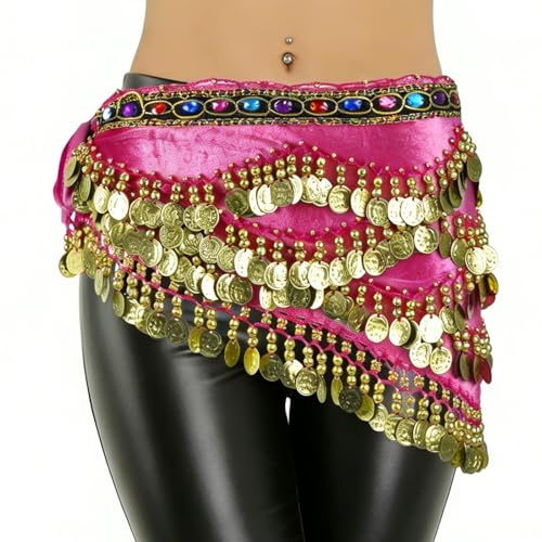 Baisdan Cintura di Danza del Ventre da Donna, Gonna per Danza del Ventre con Monete e Costume per Danza del Ventre con Strass Colorati