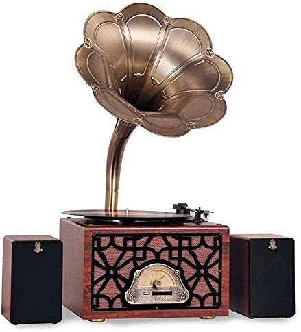 JFNHUTL Tocadiscos Retro, Gramófono, con Casete, Gramófono Clásico Retro Grande Vintage, Forma De Fonógrafo, Altavoces Estéreo, Sistema De Sonido