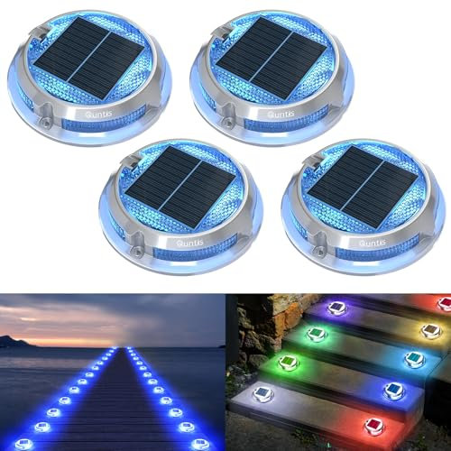 Quntis 4Pcs Spot Solaire Exterieur 8-1 Multicolore, Lampe Solaire Extérieur Jardin Etanche IP68, Auto Éclairage pour Chemins Sol Lumière Solaire pour Escalier Terrasse Pont Cour Piscine