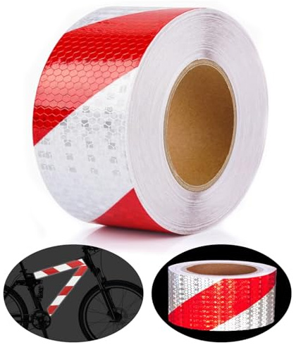 Reflektierendes Klebeband Rot & Weiß 25m X 5cm Selbstklebend Reflektor Klebeband Hohe Intensität Reflektorbänder Reflektoren Aufkleber Wasserdicht Aufkleber Reflektierend für Fahrrad, Fahrzeuge, Autos