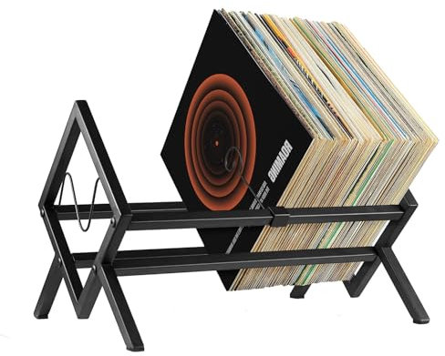 Vinyl Record Storage Rack, 80–100 LP Record Holder, Metal Vinyl Organizer Stand, Album Display Shelf for Home Office or Any Room