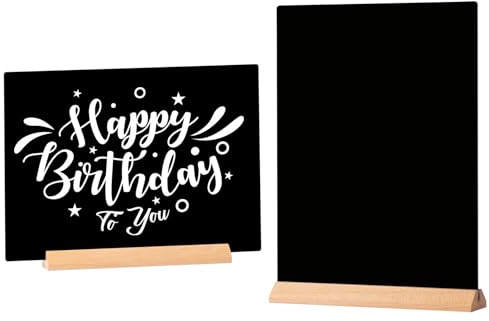Hotyin 2 Stück Kreidetafel Aufsteller, A4 Kreidetafel mit Holzständer, Doppelseitige Acryl Tischtafel - Schiefertafel zum Beschriften für Hochzeit, Geburtstag, Restaurant & Café