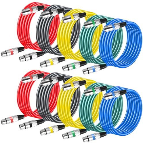 GBKDQQ 10 cables XLR de 1,5 m, cable de micrófono simétrico, cable de señal de micrófono DMX, cable de conexión de 3 pines adaptador macho a hembra para grabación de estudio y producción en directo