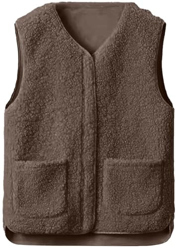 Yutdeng Gilet Donna Invernale Senza Maniche in Pile Caldo con Zip Smanicato Elegante Donna Giubbotto Teddy con Scollo a V Leggero Panciotto con Tasche