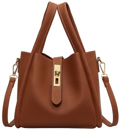 RuiDay Sac à main pour femme, sac à main à bandoulière en cuir, Sacs seau pour femme, Sac à bandoulière, sac seau avec petit sac à main (Marron)