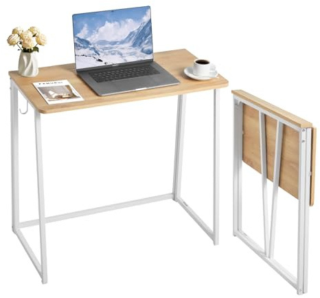 VEVOR Kleiner Klappschreibtisch Schreibtisch faltbar 80 x 48 cm (Tischplatte), platzsparender Computertisch mit Aufbewahrungshaken, Bürotisch mit 68 kg Tragkraft Eiche für kompakte Räume Homeoffice