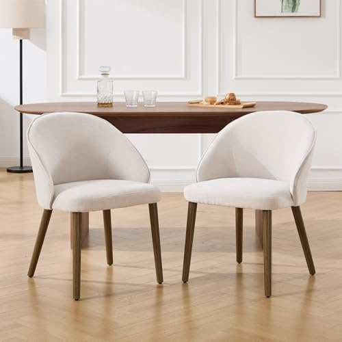 DAYALANE Set di 2 Sedie Sala da Pranzo, Sedie Cucina in Tessuto, Poltroncine da Pranzo con Gambe in Legno, Sedie da Salotto Imbottite per Cucina/Soggiorno/Ristorante, Bianco