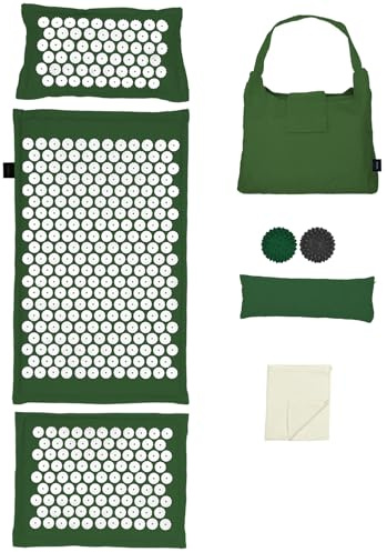 LifeGoods ECO, tappetino per agopressione con cuscino, tappetino a batteria, tappetino per agopuntura, tappetino massaggiante, schiena spina, tappetino per agopuntura, tappetino per massaggio