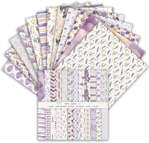 Scrapbook papper 24 ark, 15,2 x 15,2 cm, dubbelsidigt mönsterpapper, set för dekorativt papper, flerfärgat hantverk papper för gör-det-själv fotoalbum och scrapbook-dekoration (lila, 6 tum)