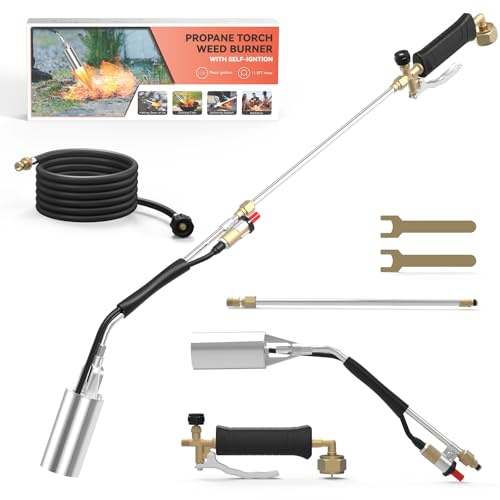 CHAOBING Weed Torch with Self Igniter, Propane Torch Weed Burner Kit with 11.5FT Hose, Heavy Duty Blow Torch for Weed, Flamethrower for Weeding, BBQ, Roof Asphalt, Melting Snow, Road Marking, Black