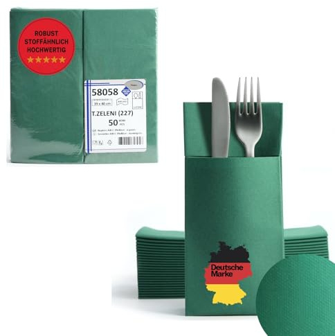 400 Airlaid bestickservetter tygliknande | färdigvikta servetter med slits | 40 x 40 cm 1/8 falsbestickväska hög kvalitet bröllop födelsedag hotell catering premiumkvalitet mörkgrön