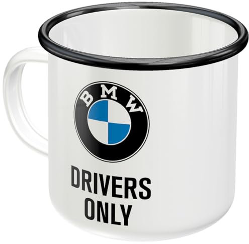 Nostalgic-Art Tasse en émail rétro, 360 ml, Official License Product (OLP), BMW – Drivers Only – Idée de cadeau pour fans de BMW, mug de camping, design vintage