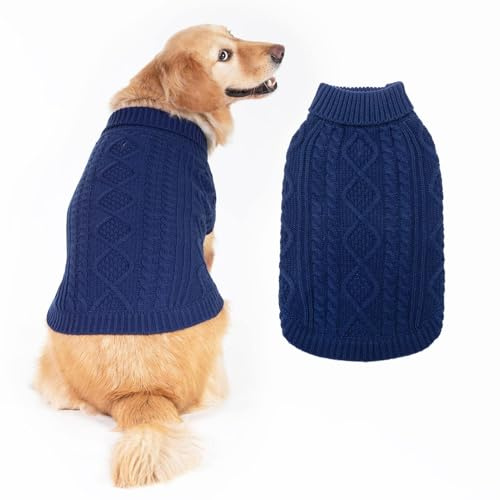 BINGPET Thermal Knitted Dog Sweater for Small Medium Large Dogs,Winter Dog Cat Coat Warm Sweartershirts Outfits,Classic Cable Knit Turtleneck Pullover Dog Jumper Coat Warm Sweartershirts