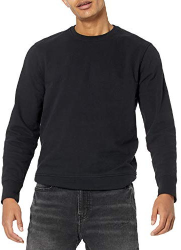 Amazon Essentials Men's Long-Sleeve Lightweight Fleece French Terry Crewneck Sweatshirt, Black, Large
