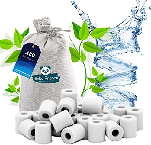 Rinko france |80 Perle di Ceramica Migliorano la qualità dell'Acqua - Riducono i depositi Calcari - Perfetti per Caraffa, Bottiglia, Gourde, Caffettiera,