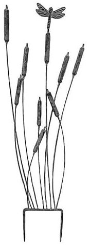 L'Héritier Du Temps Treillage Roseaux Tuteur Pic de Jardin Treillis Motifs 9 Roseaux et Libellule en Métal Gris 4,5x28x91cm