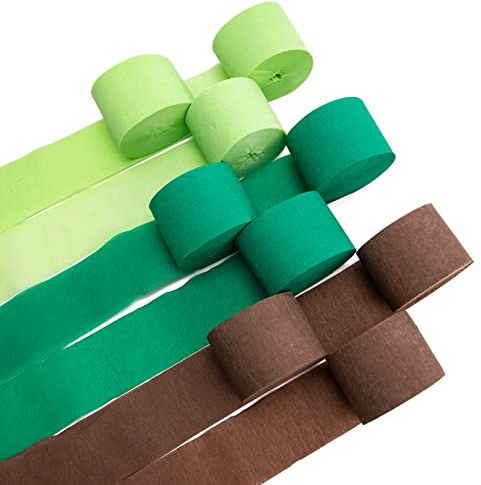 Crepe Paper Streamers 9 Rolls 738 ft Crepe Paper Decorations for Dinosaur Birthday Party, Natural Theme or Green Party(Jungle Green Combo)