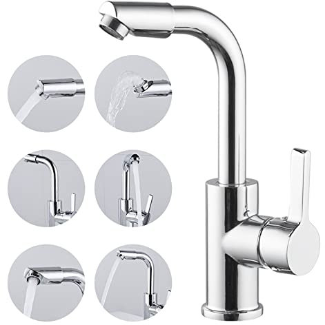 Guador Robinet de Lavabo 360° Rotation Robinet de Salle de Bain Eau Froide Et Chaude Robinet Monocommande Mitigeur Lavabo Robinet Lavabo Surface Chromé Robinet Lavabo Chaude Et Froide Réglable