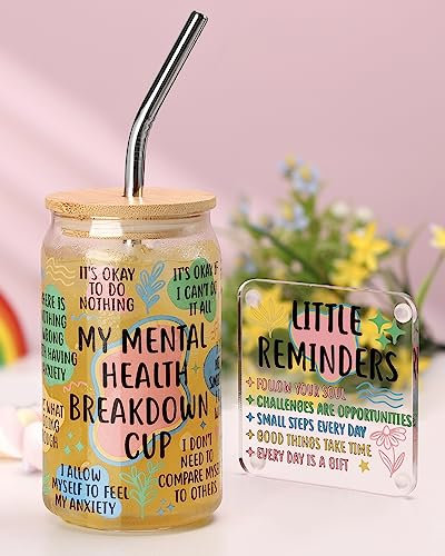 Nefelibata Mental Health Gifts Beer Can Glass Self Care Affirmations Cup Daily Reminders Cup Mental Health Birthday Gift For Friend Mental Breakdown Awareness Present Set of 2
