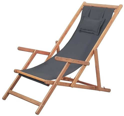 Homgoday Klappbarer Strandstuhl Stoff und Holzrahmen Grau Gartenmöbel Model43997