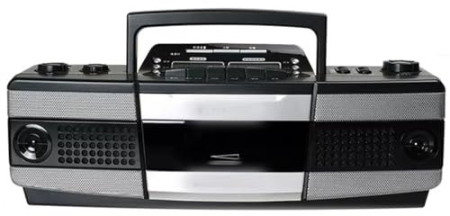 Radiokassettbandspelare, retroradio, repeterande, inbyggd mikrofon, FM/mellanvåg/kortvåg 3-bandsradio, kassettbandspelare med dubbla skärmar, digital display