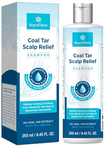 RoyceDerm Coal Tar Dandruff Shampoo: Extra Strength 2% Coal Tar Extract Medicated Gel for Rapid Scalp Hair Relief targets dandruff, psoriasis, and seborrheic dermatitis - Hydrating & Natural Fragrance