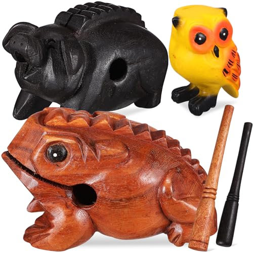 BESTonZON 3st Zen-gartendekoration Tonblock Für Musikinstrumente Musiktiere Kleine Froschstatue Guiro-instrument Hölzerne Tierinstrumente Tiertonblock Tiermusikblock Singen Zubehör Holz