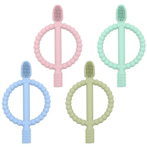 ZOCONE 4 Stück Silikon Beißring Baby Beißspielzeug Zahnungshilfe Baby BPA-frei Mehrfarbig Wundes Zahnfleisch zu Stimulieren und zu Massieren, ab 3 Monaten