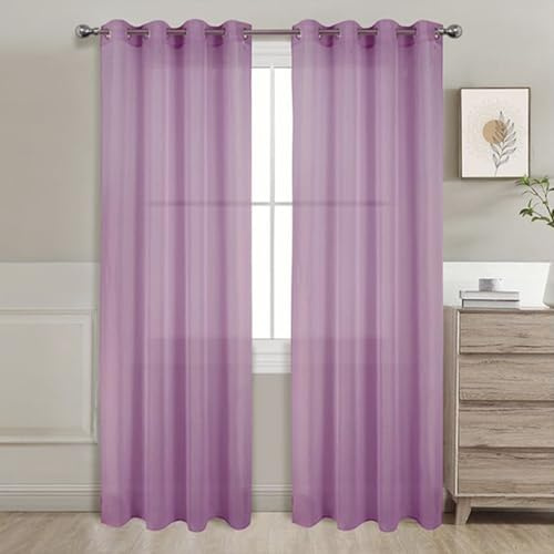 GREATOYAR Cortinas Salon Modernas, Visillos Liso Translúcidos, Poliéster para Sala Cuarto Dormitorio Comedor Cocina Salón, 2 Piezas, 140x220cm, Lila
