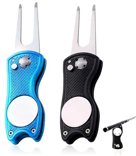 GZCXQ Pitchmark-Reparaturwerkzeug, Golf-Pitchgabel-Reparaturwerkzeug mit Pop-Up-Knopf und magnetischem Ballmarker, leichtes Pitch-Reparaturwerkzeug, beste Wahl für professionelle Golfer