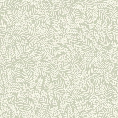 Mini Leaf Sage Green Wallpaper - Naturistic Leaves Botanical Trail - Trendy Stylish Feature Wall